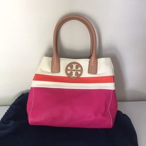 Tory Burch Fuschia Multi Dipped Mini Beach Tote